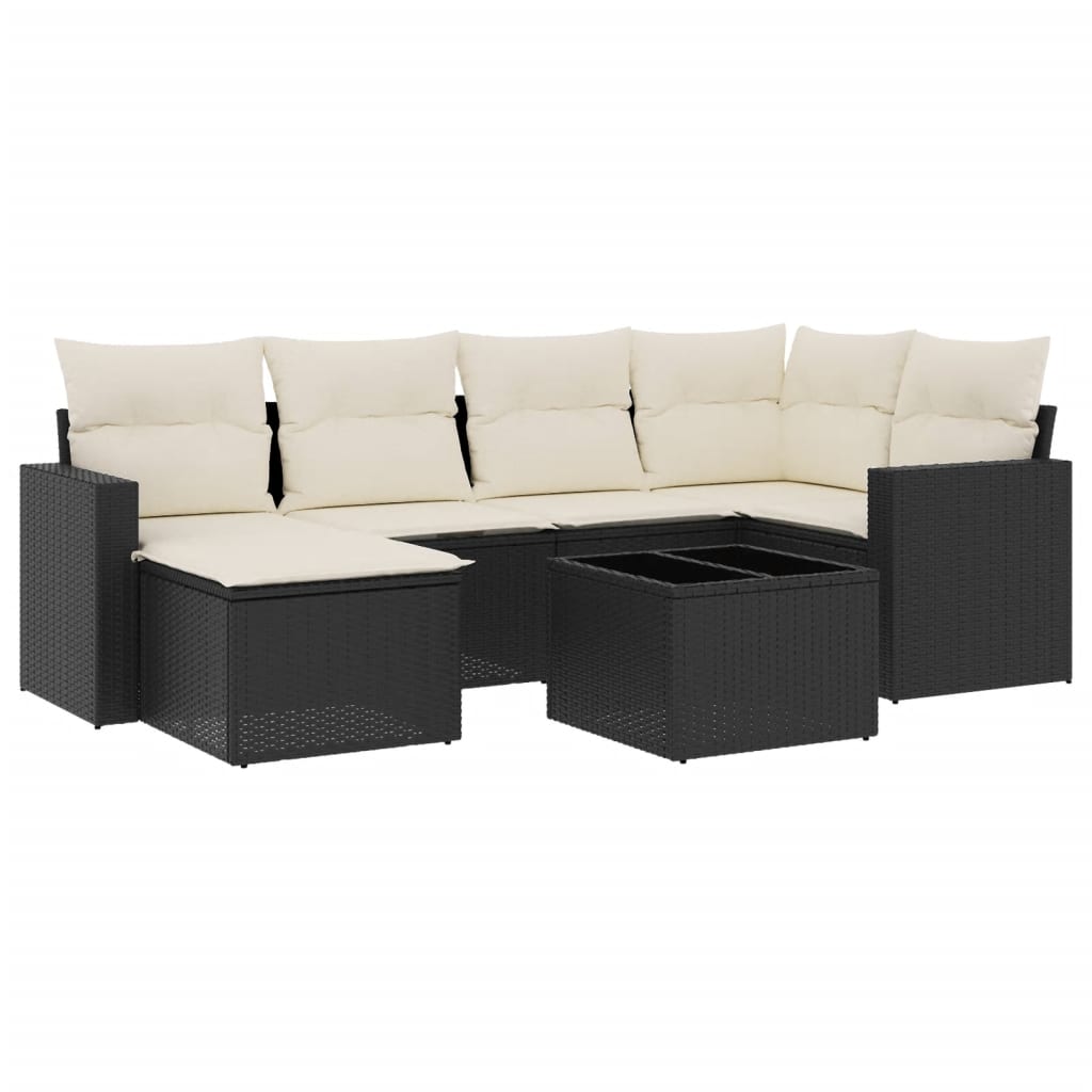sofasæt til haven 7 dele med hynder polyrattan sort