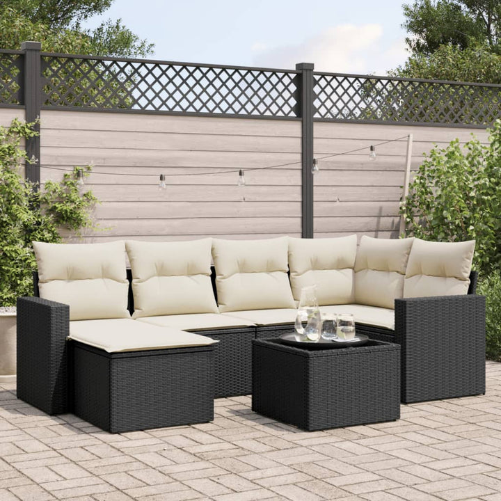 sofasæt til haven 7 dele med hynder polyrattan sort