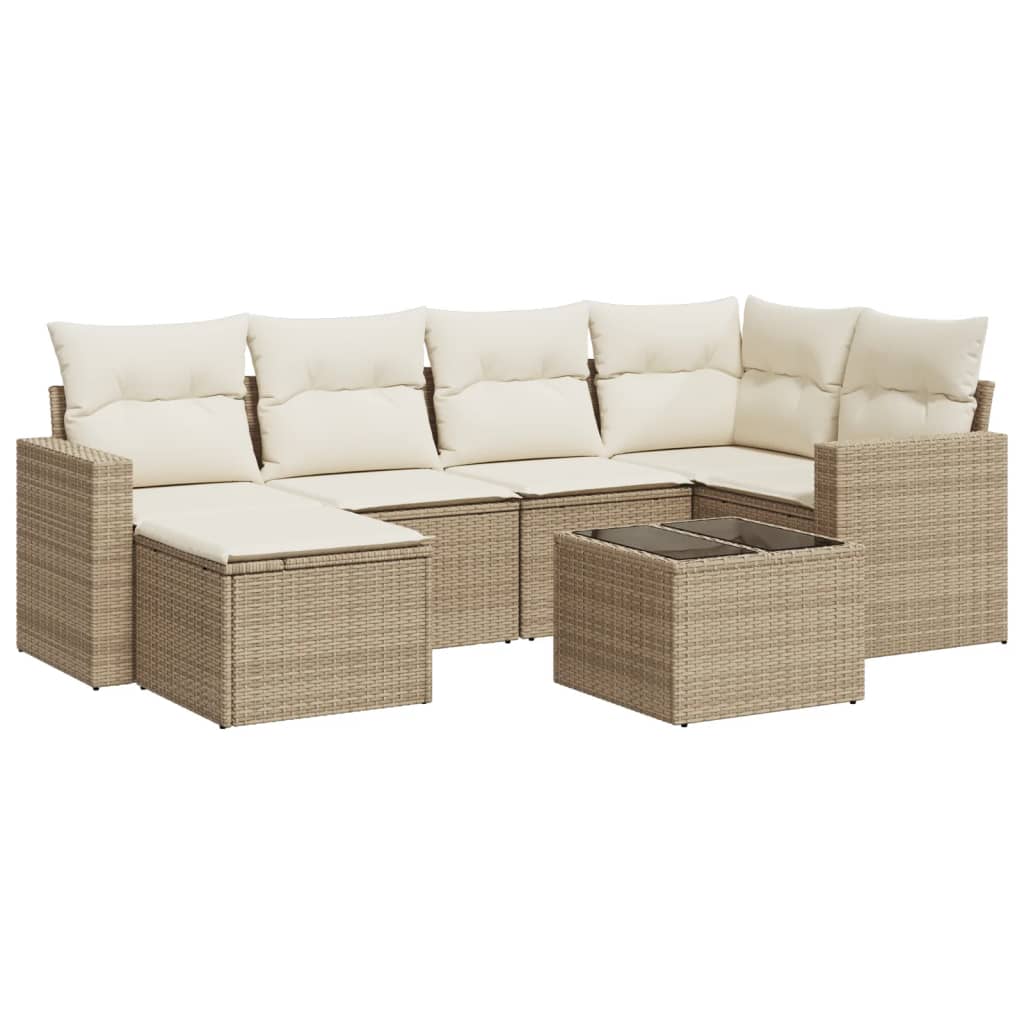 sofasæt til haven 7 dele med hynder polyrattan beige