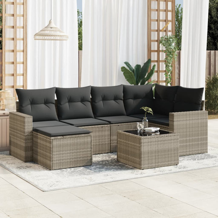 sofasæt til haven 7 dele med hynder polyrattan lysegrå