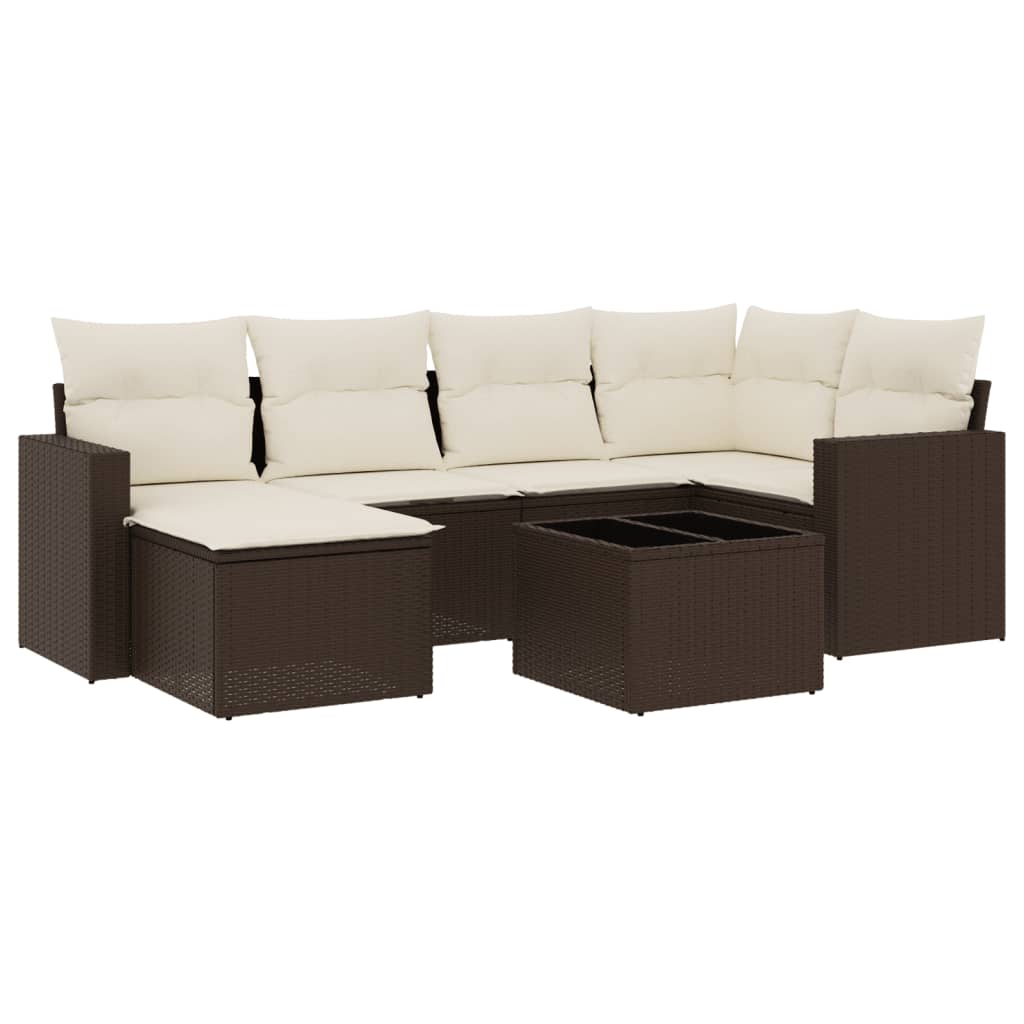 sofasæt til haven 7 dele med hynder polyrattan brun