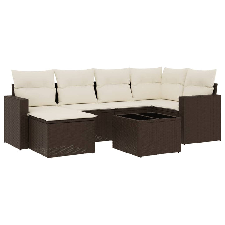 sofasæt til haven 7 dele med hynder polyrattan brun