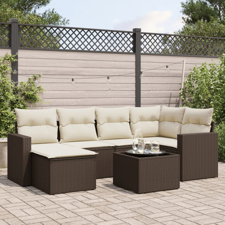 sofasæt til haven 7 dele med hynder polyrattan brun