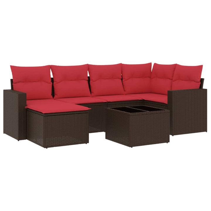 sofasæt til haven 7 dele med hynder polyrattan brun