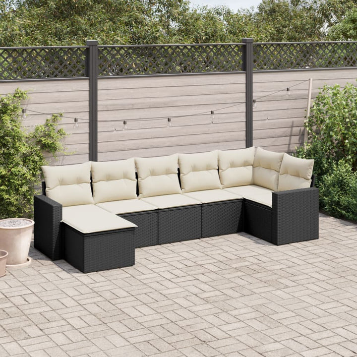 sofasæt til haven 7 dele med hynder polyrattan sort