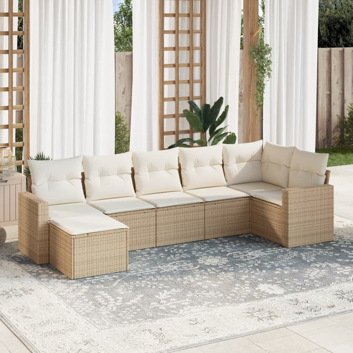 sofasæt til haven 7 dele med hynder polyrattan beige