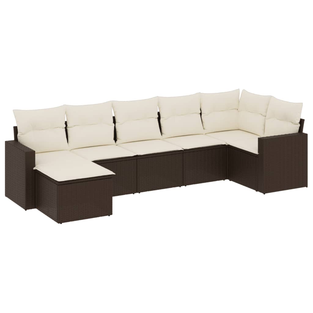 sofasæt til haven 7 dele med hynder polyrattan brun