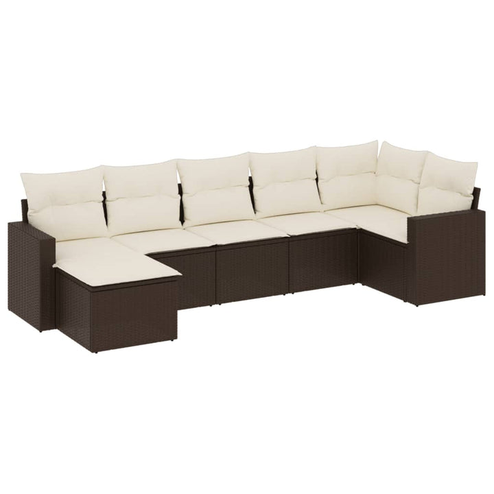 sofasæt til haven 7 dele med hynder polyrattan brun