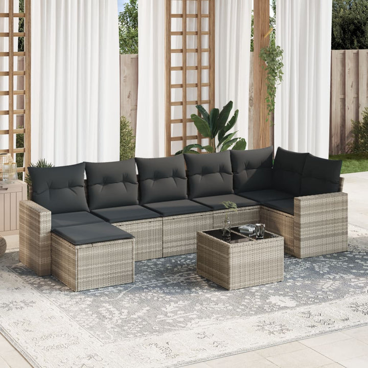 sofasæt til haven 8 dele med hynder polyrattan lysegrå