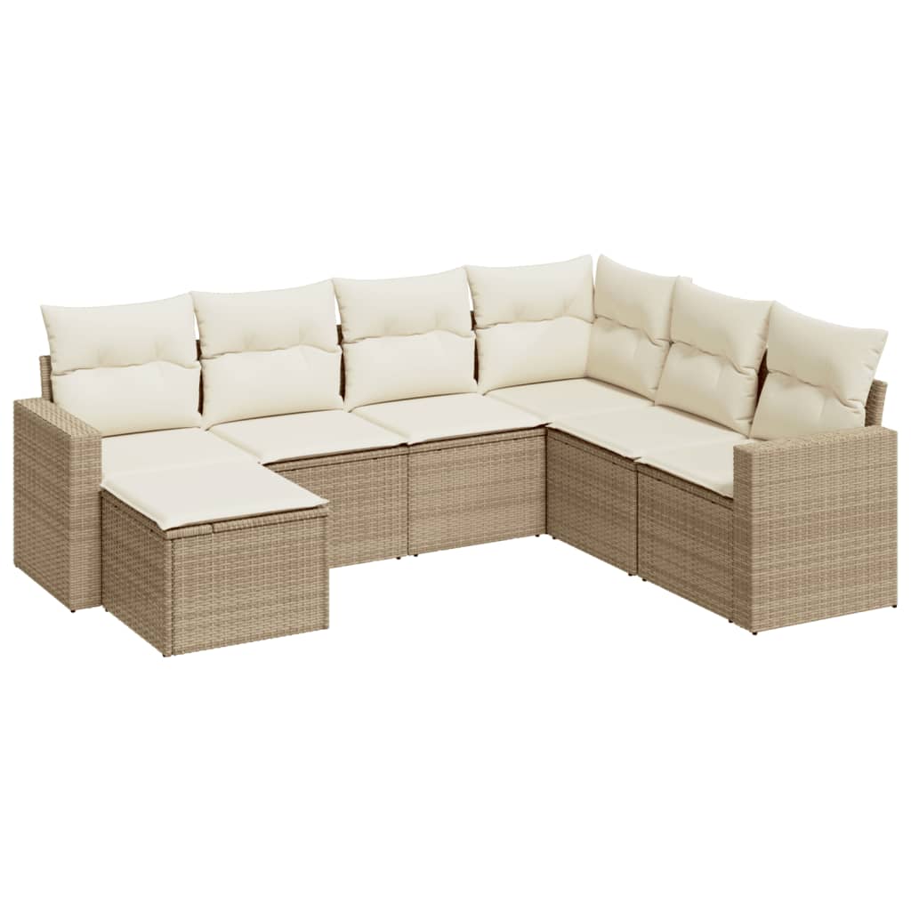 sofasæt til haven 7 dele med hynder polyrattan beige