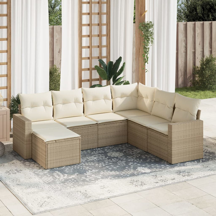sofasæt til haven 7 dele med hynder polyrattan beige