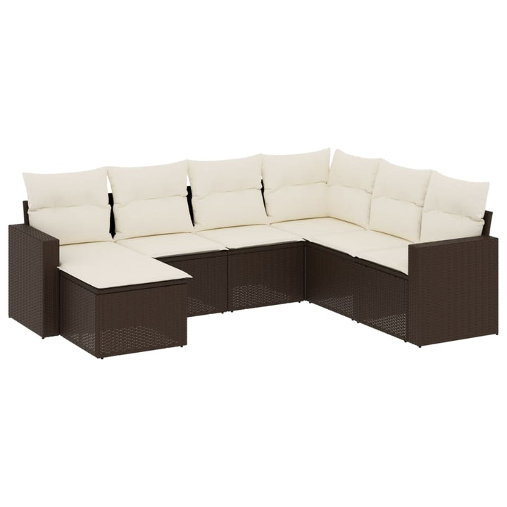 sofasæt til haven 7 dele med hynder polyrattan brun