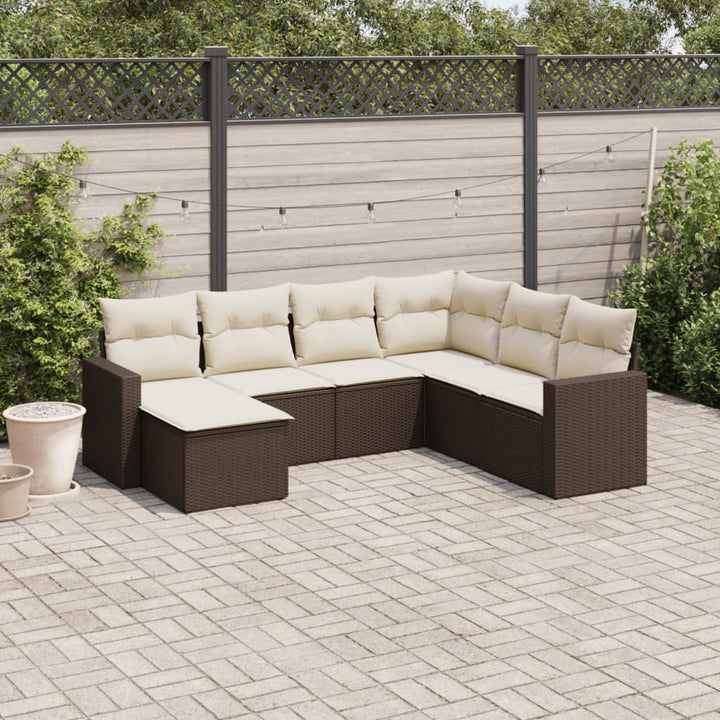 sofasæt til haven 7 dele med hynder polyrattan brun