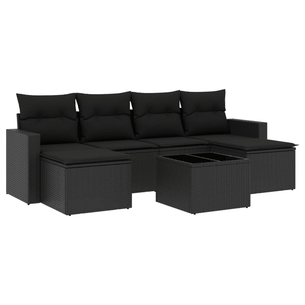 sofasæt til haven 7 dele med hynder polyrattan sort