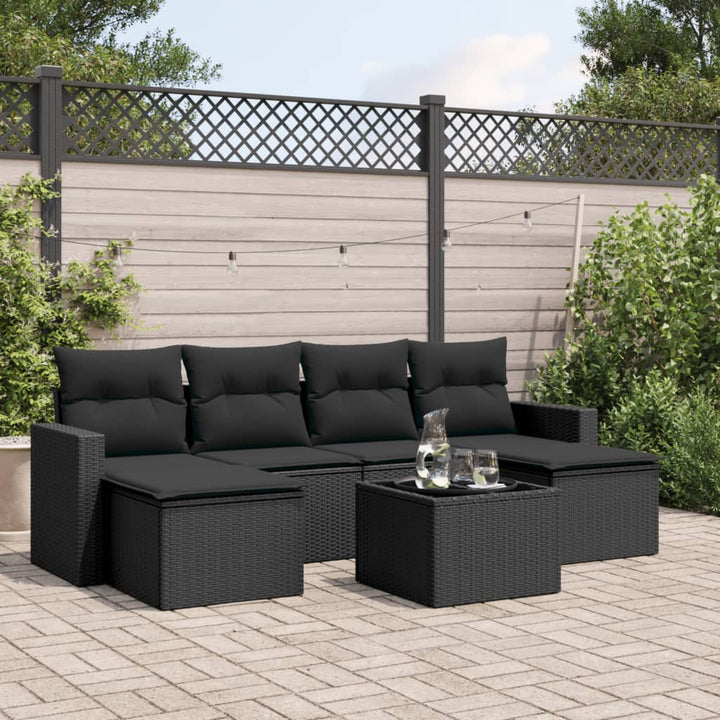 sofasæt til haven 7 dele med hynder polyrattan sort