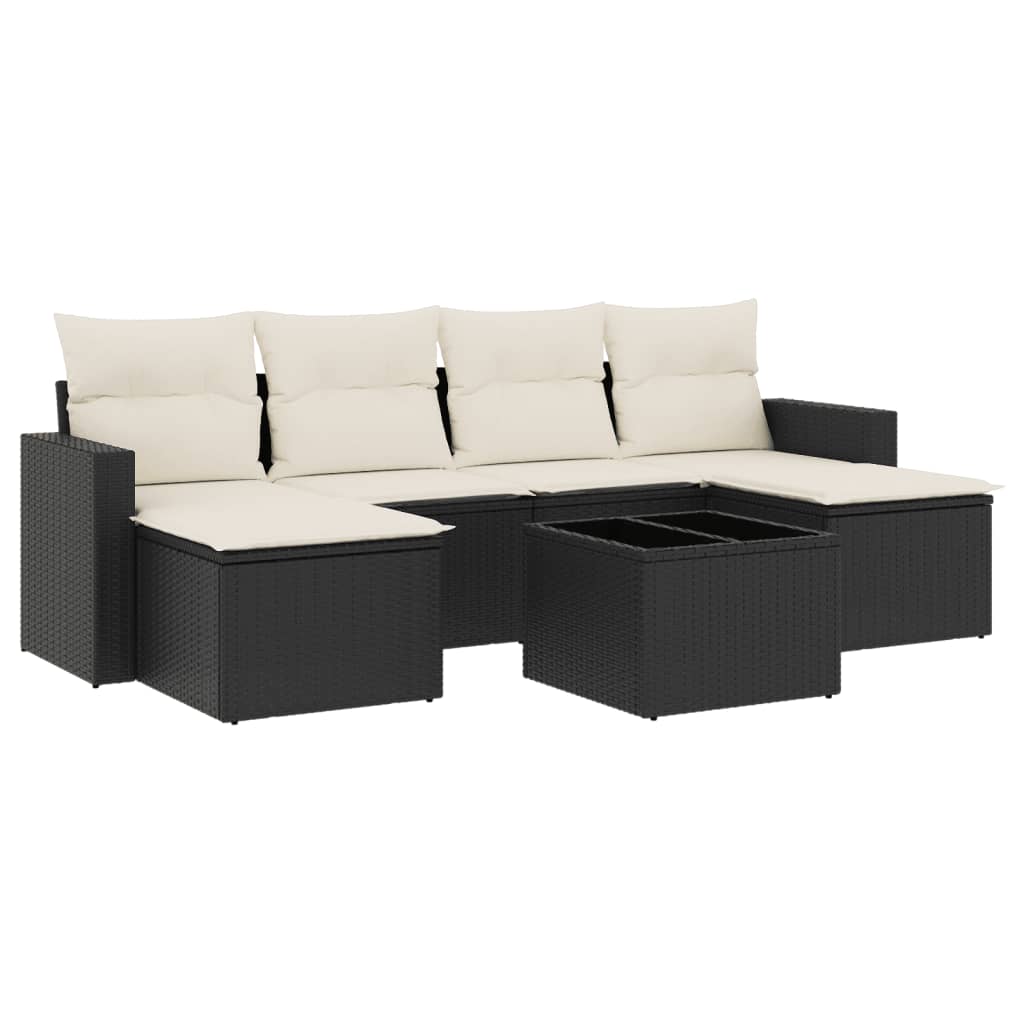 sofasæt til haven 7 dele med hynder polyrattan sort
