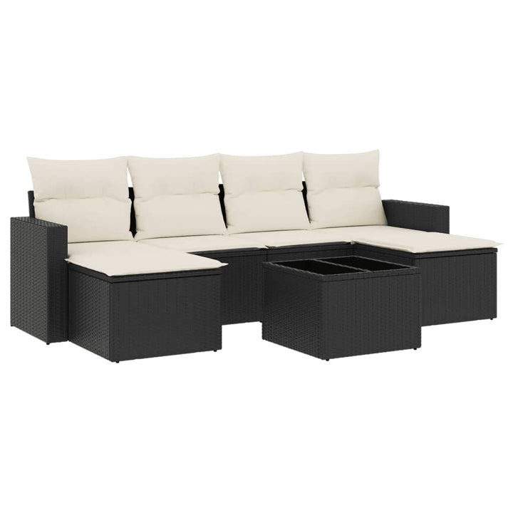 sofasæt til haven 7 dele med hynder polyrattan sort