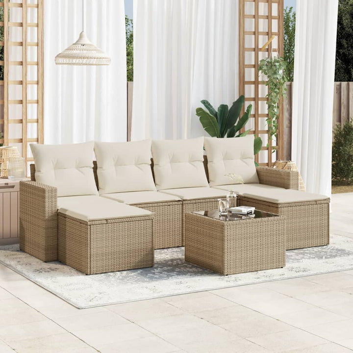 sofasæt til haven 7 dele med hynder polyrattan beige