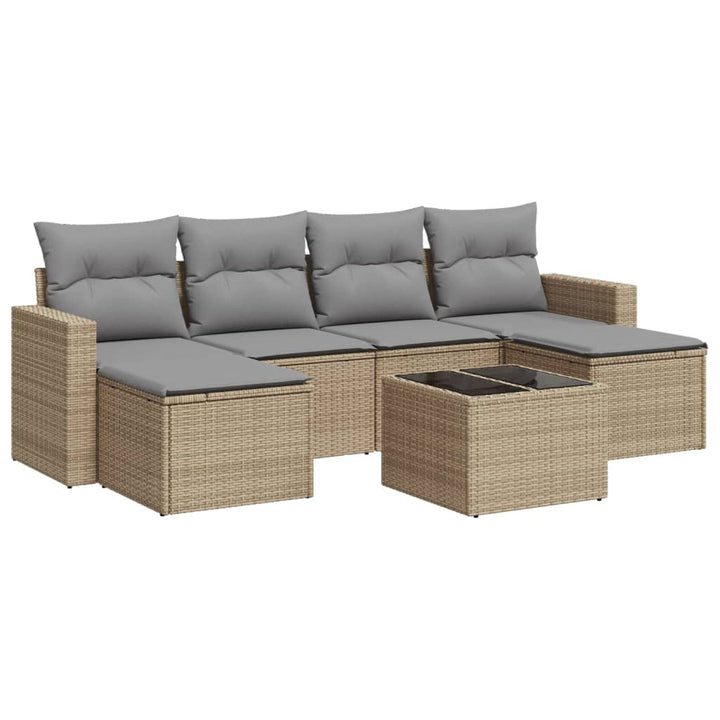 sofasæt til haven 7 dele med hynder polyrattan beige