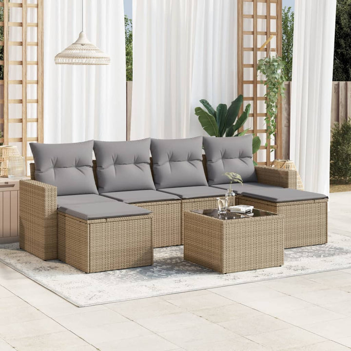 sofasæt til haven 7 dele med hynder polyrattan beige