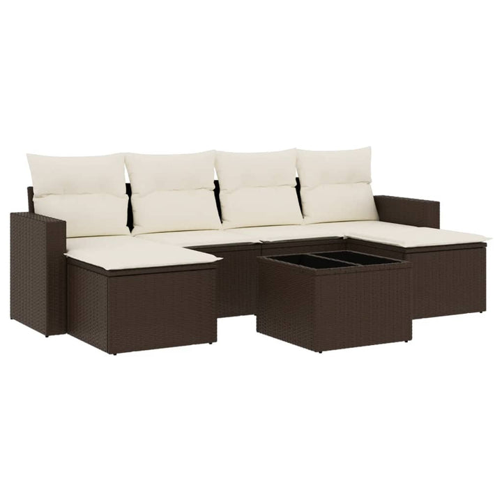 sofasæt til haven 7 dele med hynder polyrattan brun