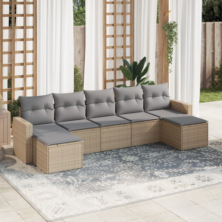 sofasæt til haven 7 dele med hynder polyrattan beige