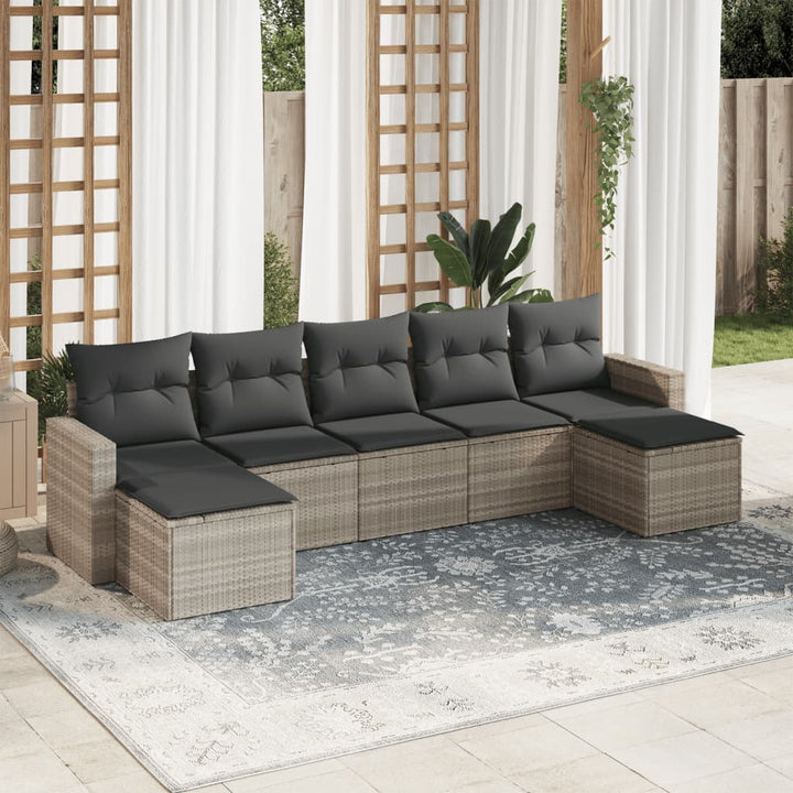 sofasæt til haven 7 dele med hynder polyrattan lysegrå