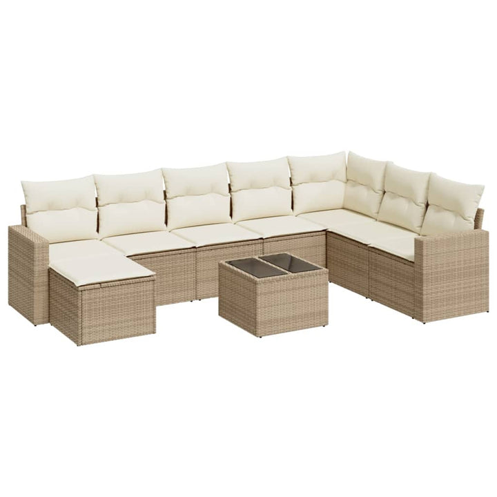 sofasæt til haven 9 dele med hynder polyrattan beige