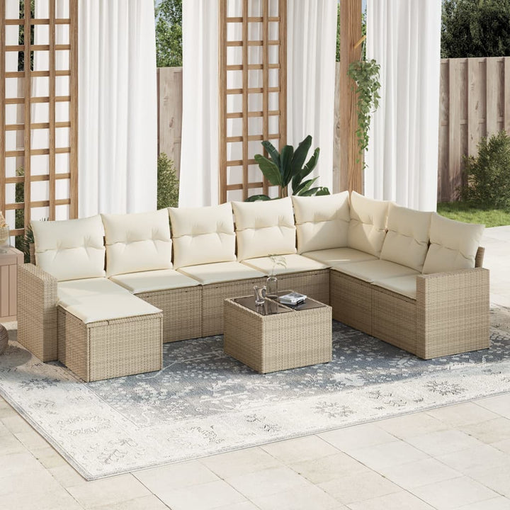 sofasæt til haven 9 dele med hynder polyrattan beige