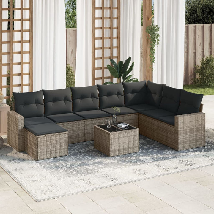 sofasæt til haven 9 dele med hynder polyrattan grå