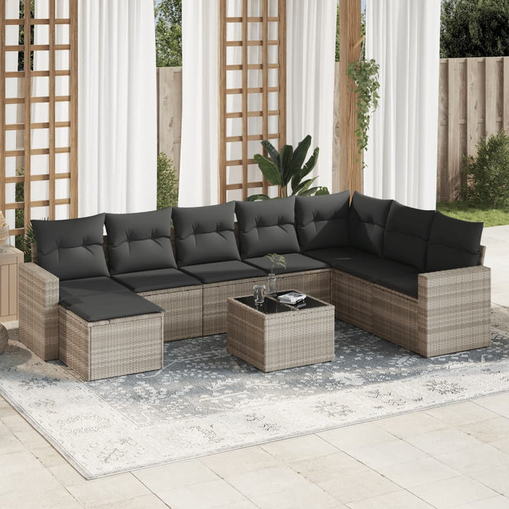 sofasæt til haven 9 dele med hynder polyrattan lysegrå