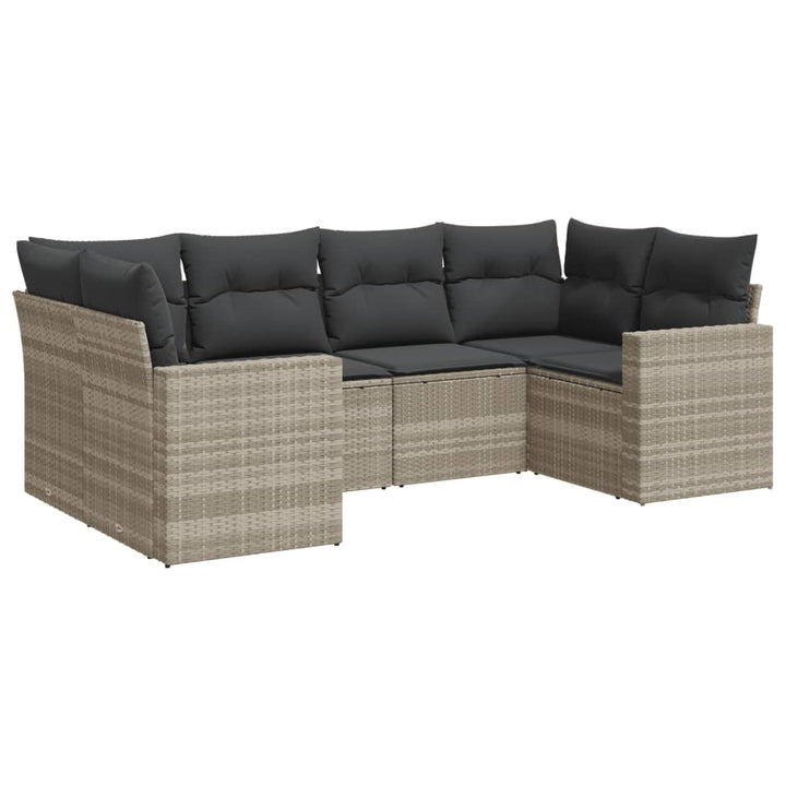 sofasæt til haven 6 dele med hynder polyrattan lysegrå