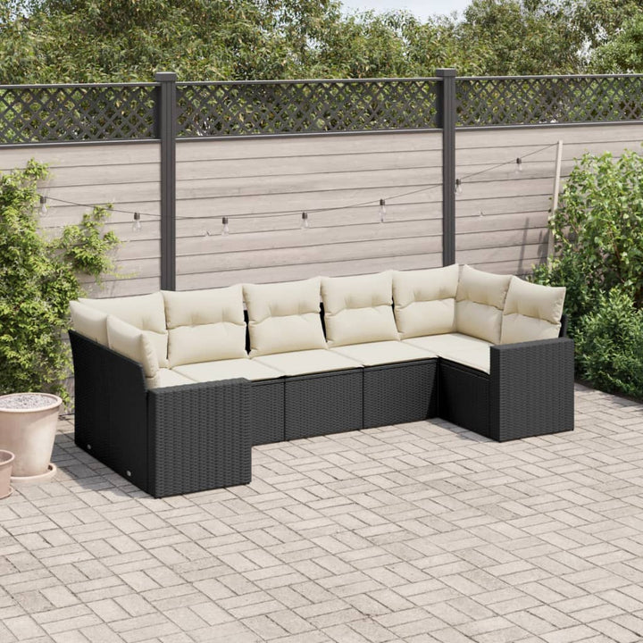 sofasæt til haven 7 dele med hynder polyrattan sort
