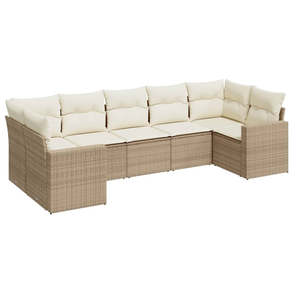 sofasæt til haven 7 dele med hynder polyrattan beige