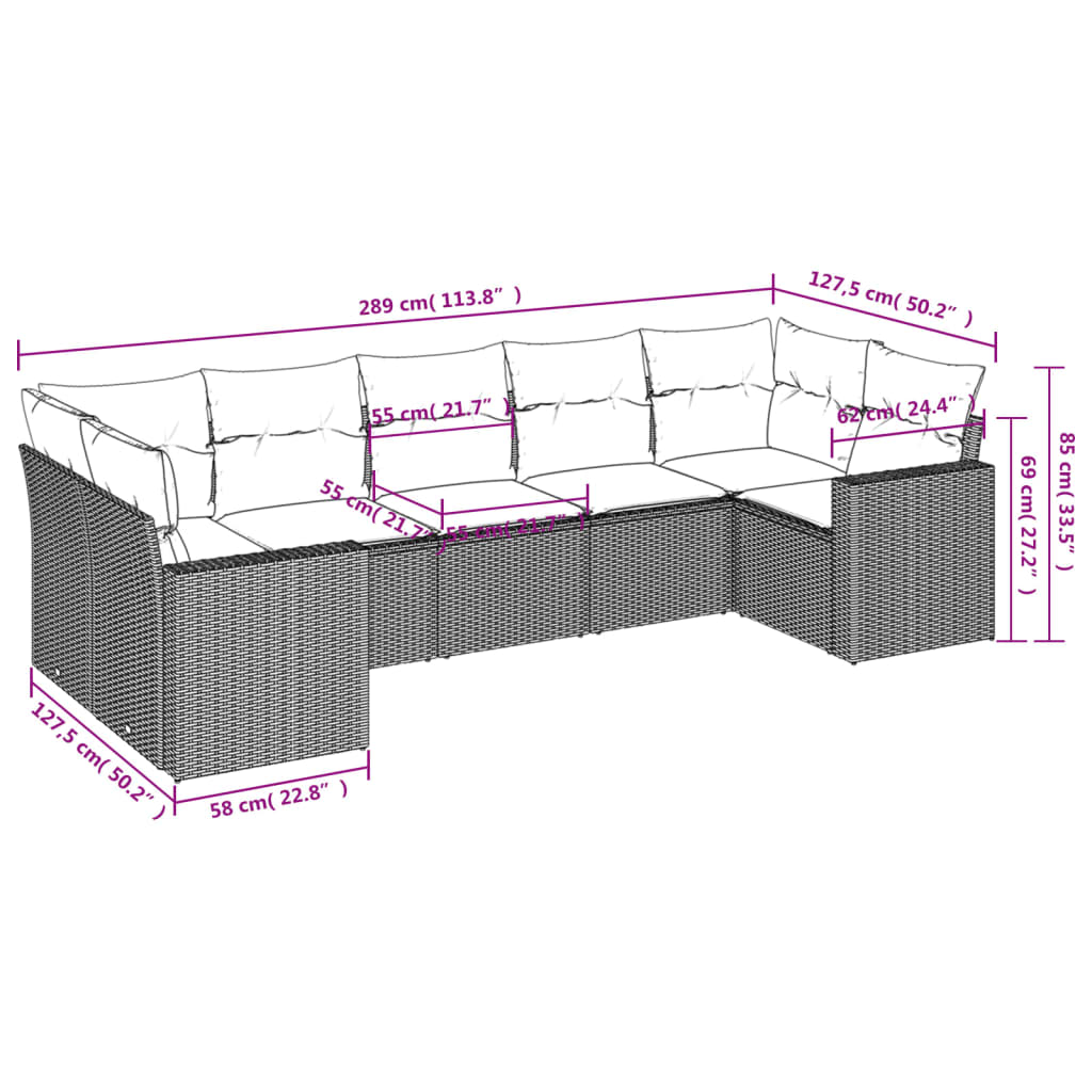 sofasæt til haven 7 dele med hynder polyrattan beige