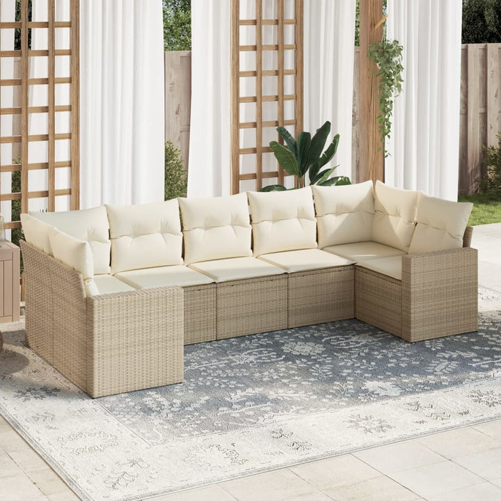sofasæt til haven 7 dele med hynder polyrattan beige