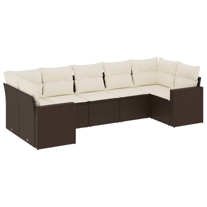 sofasæt til haven 7 dele med hynder polyrattan brun