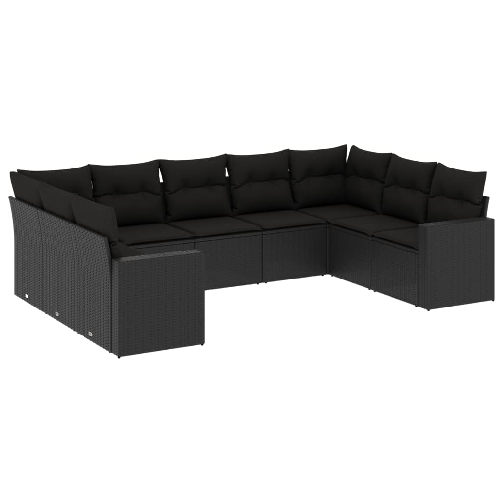 sofasæt til haven 9 dele med hynder polyrattan sort
