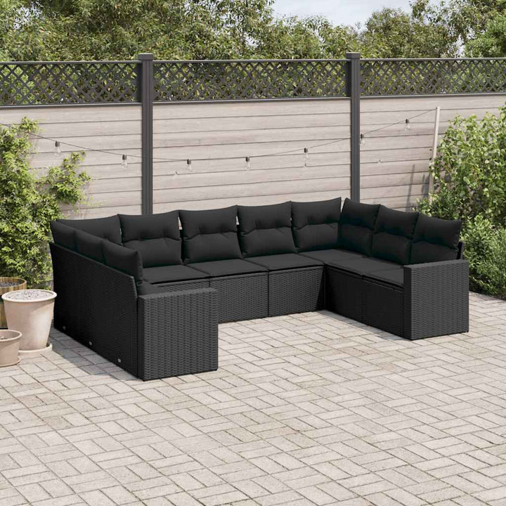 sofasæt til haven 9 dele med hynder polyrattan sort