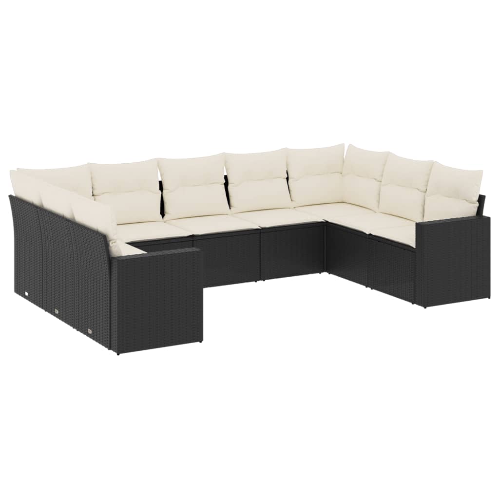 sofasæt til haven 9 dele med hynder polyrattan sort