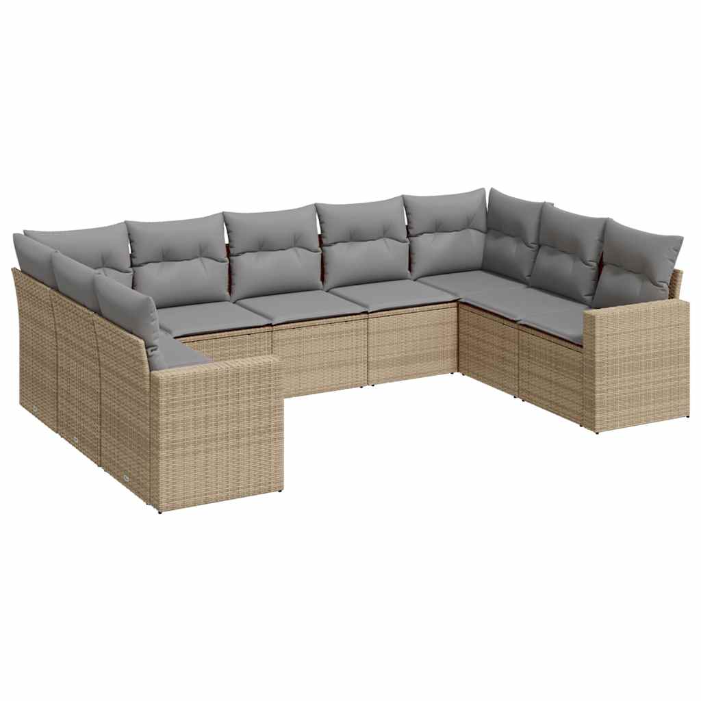 sofasæt til haven 9 dele med hynder polyrattan beige
