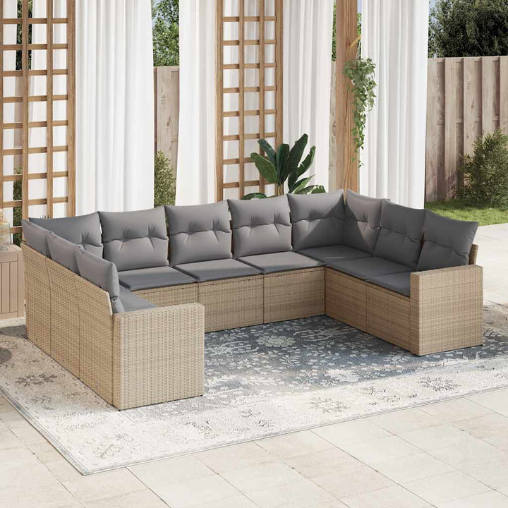 sofasæt til haven 9 dele med hynder polyrattan beige