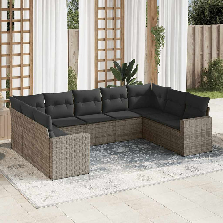 sofasæt til haven 9 dele med hynder polyrattan grå