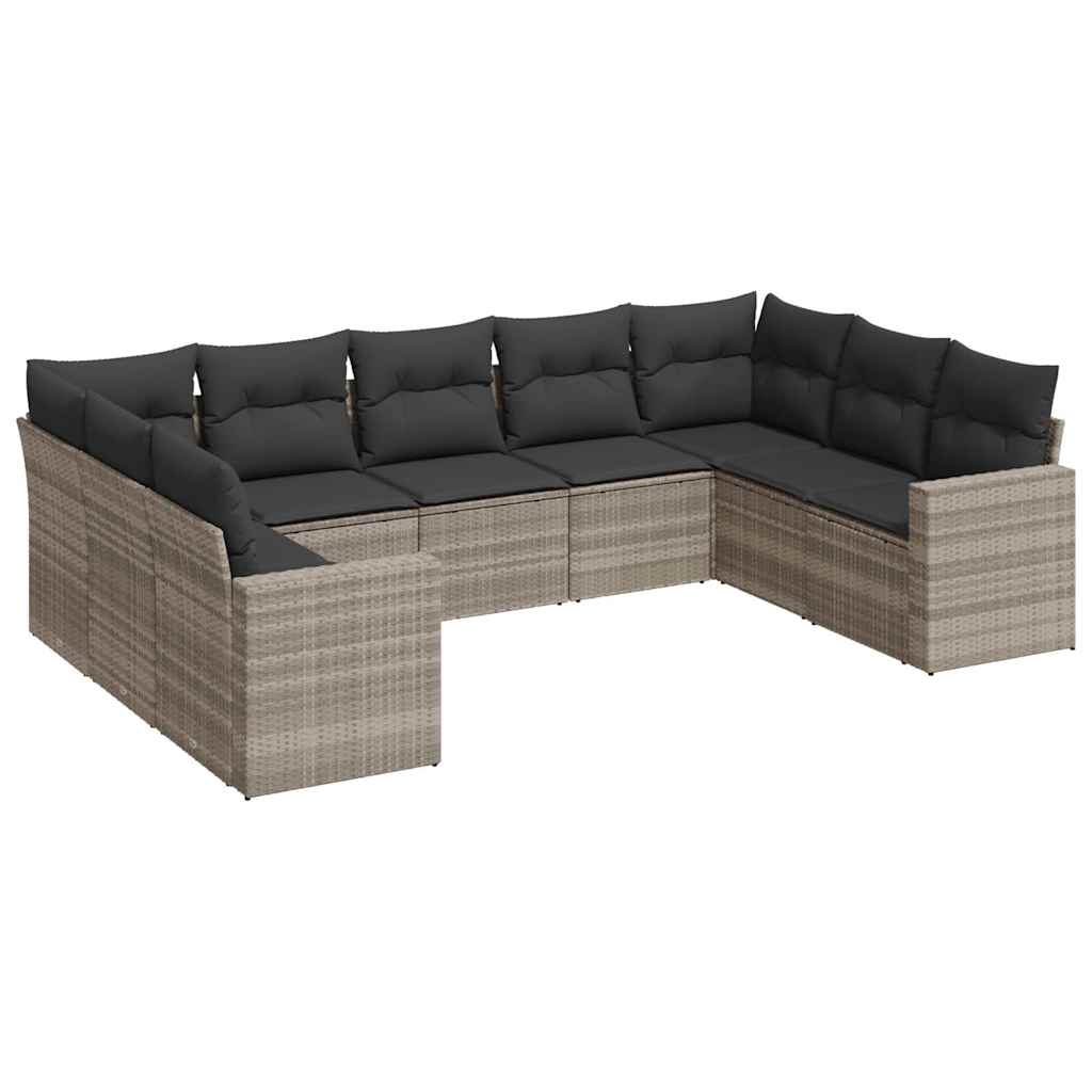 sofasæt til haven 9 dele med hynder polyrattan lysegrå