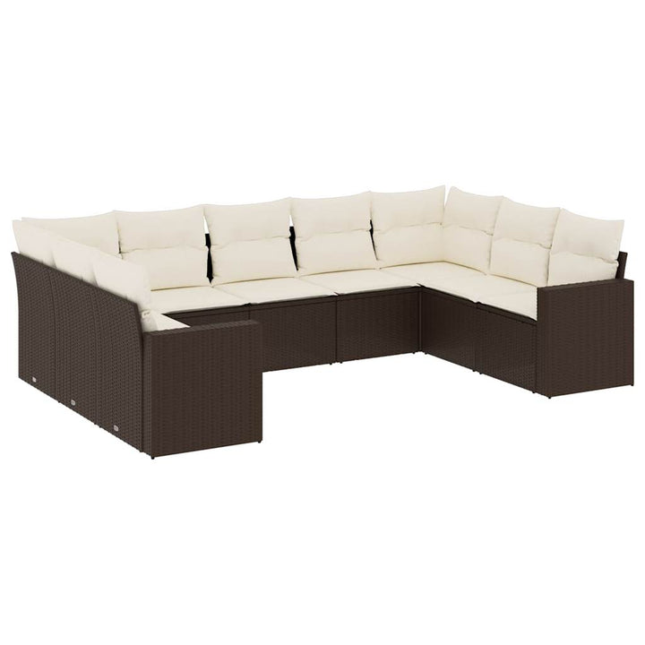 sofasæt til haven 9 dele med hynder polyrattan brun