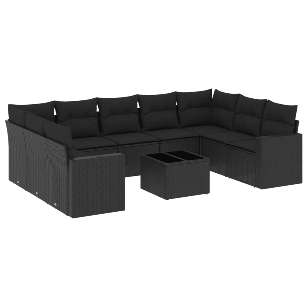 sofasæt til haven 10 dele med hynder polyrattan sort