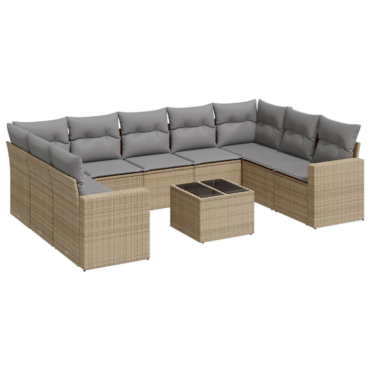 sofasæt til haven 10 dele med hynder polyrattan beige