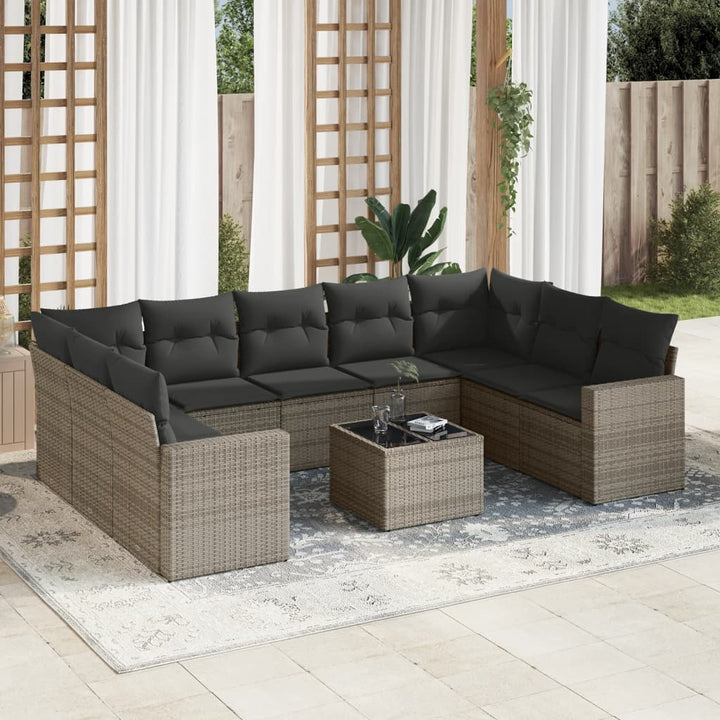 sofasæt til haven 10 dele med hynder polyrattan grå