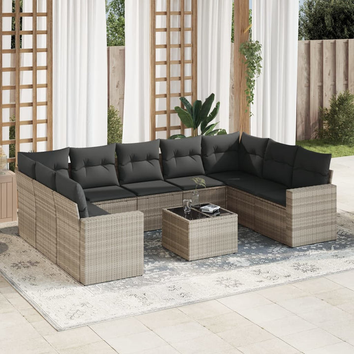sofasæt til haven 10 dele med hynder polyrattan lysegrå