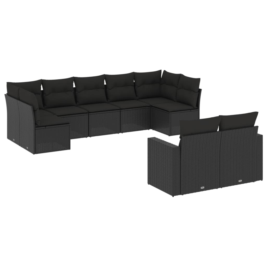 sofasæt til haven 9 dele med hynder polyrattan sort